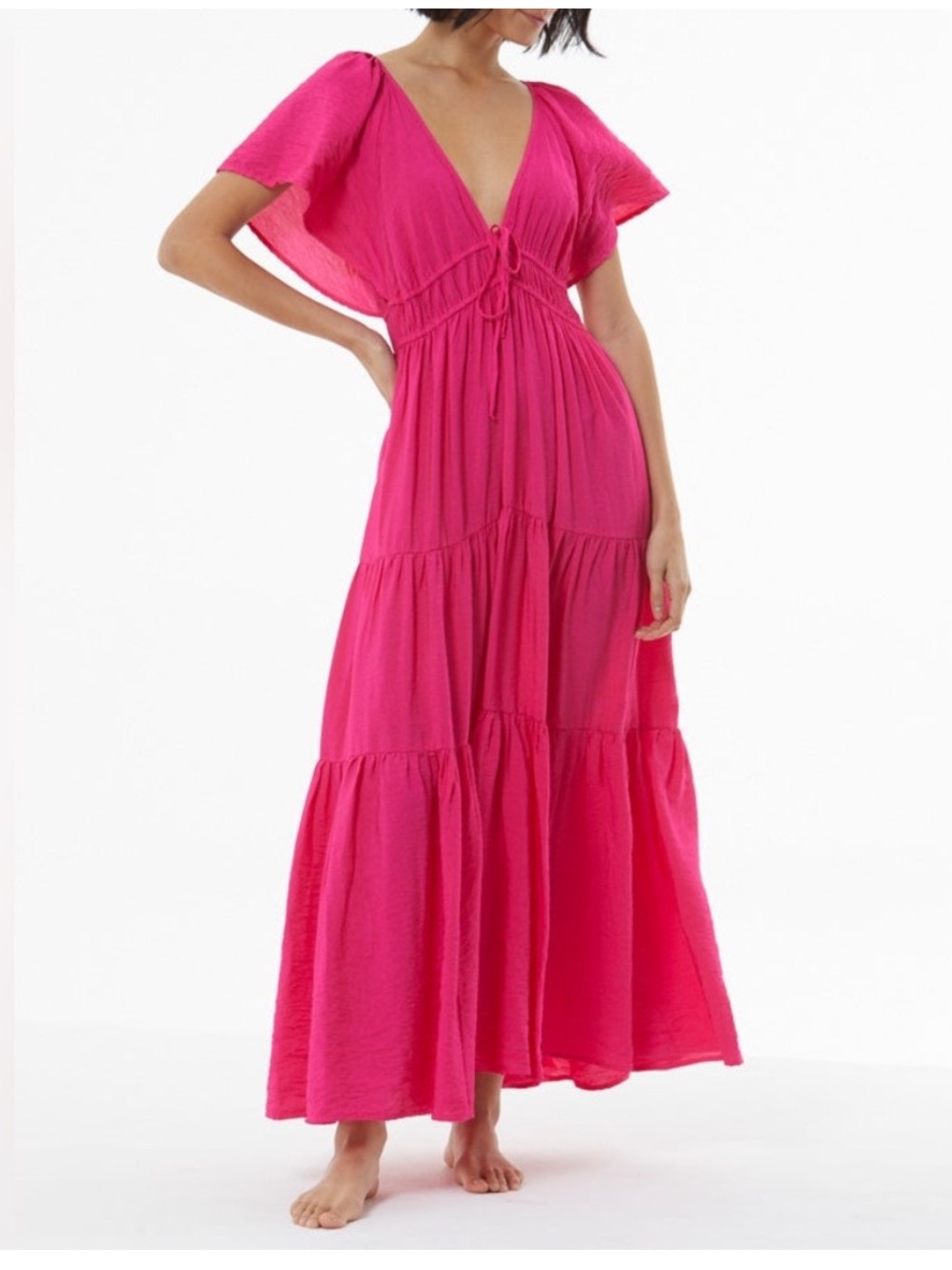Young Fabulous & Broke Mara tiered maxi dress vibrant pink